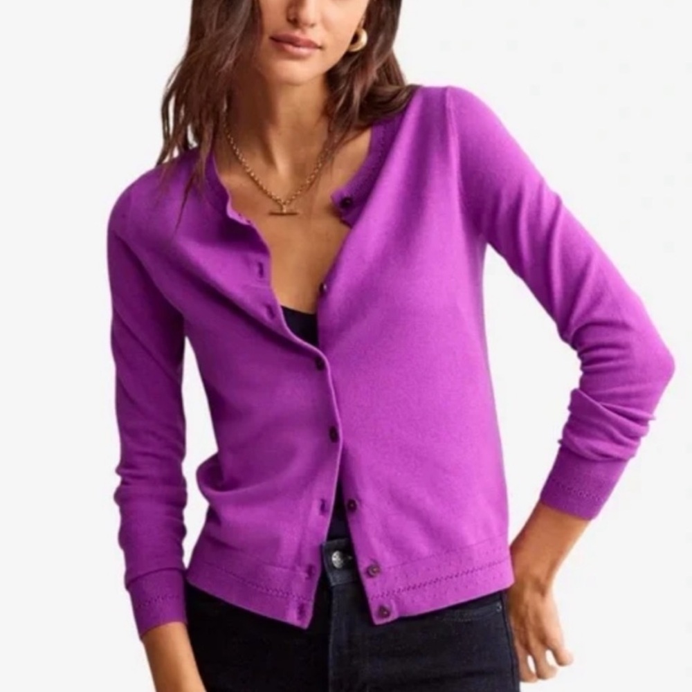 Boden Catriona Cotton Cardigan Sweater Jewel Purple Size Medium